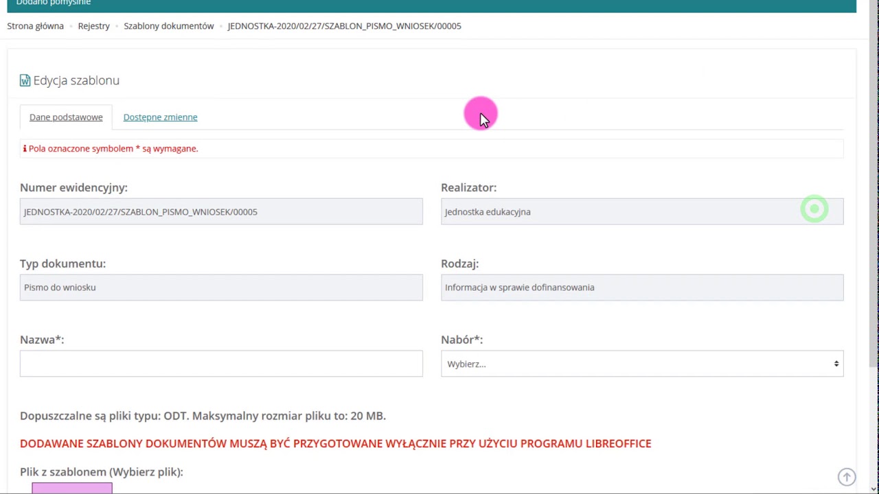 Obsługa SOW &ndash; Administrator Lokalny. Zarządzanie szablonami dokument&oacute;w.