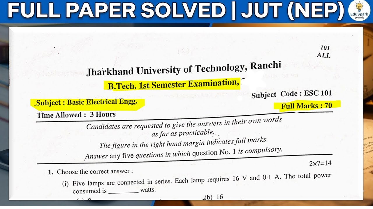 Basics of Electrical Engineering |B.Tech 1st Year (NEP Pattern) |PYQ Full Solution | Eduspark