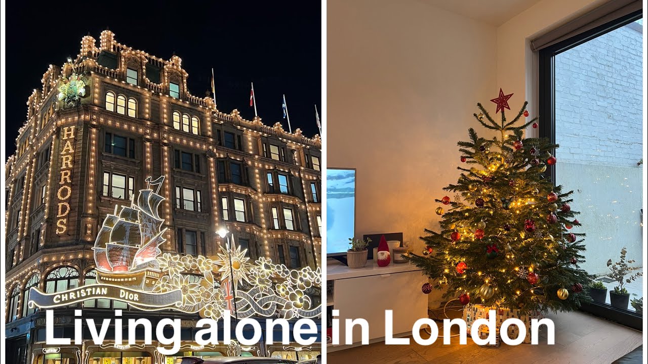 Living alone in London 🇬🇧| Christmas time in London| Christmas tree set up| Christmas lights