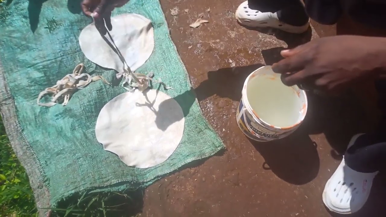 MAKING A DRUM WITH A TIN RESONATOR PART 1 (lacing or thonging).