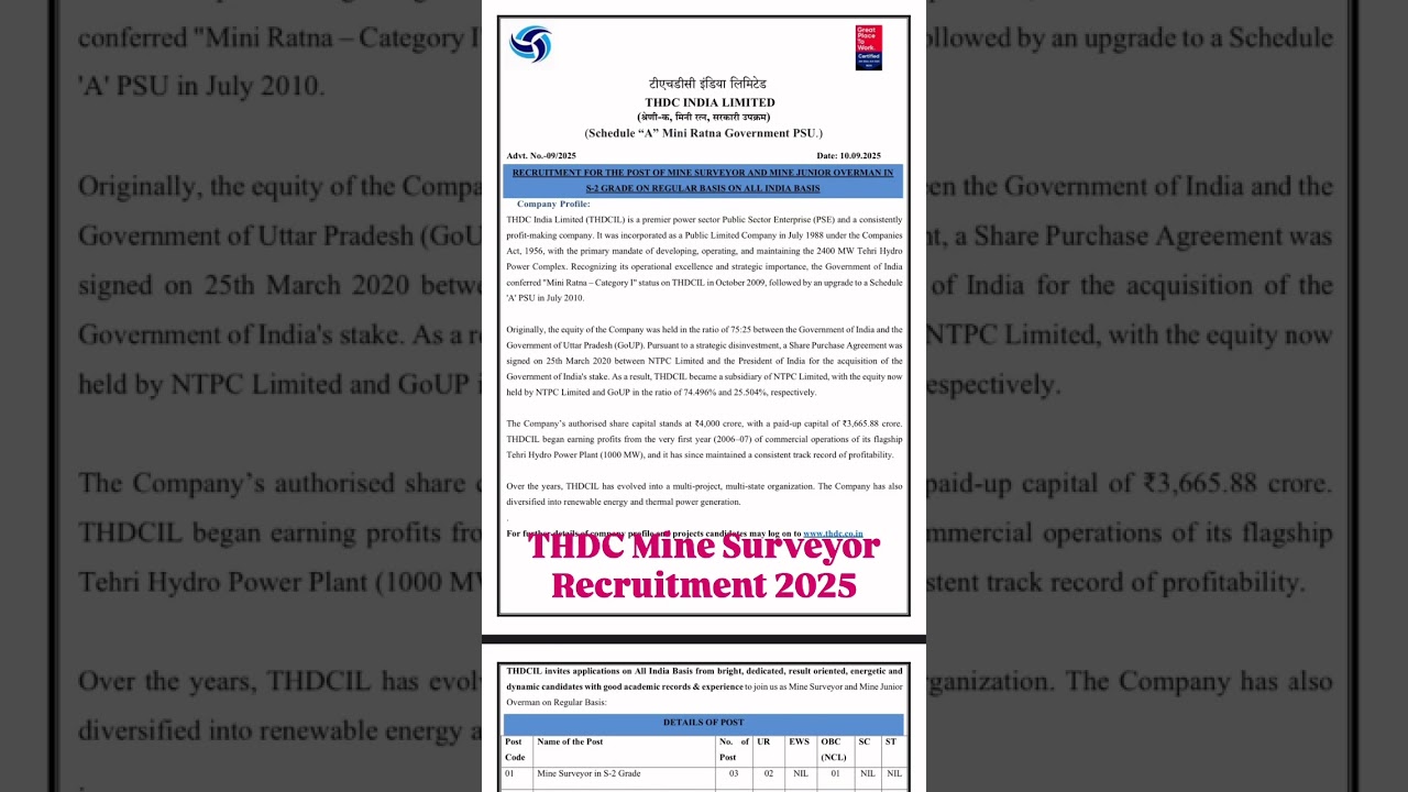 THDC Mine Surveyor Vacancy 2025 #jobknowledge #thdc #ashutoshweb