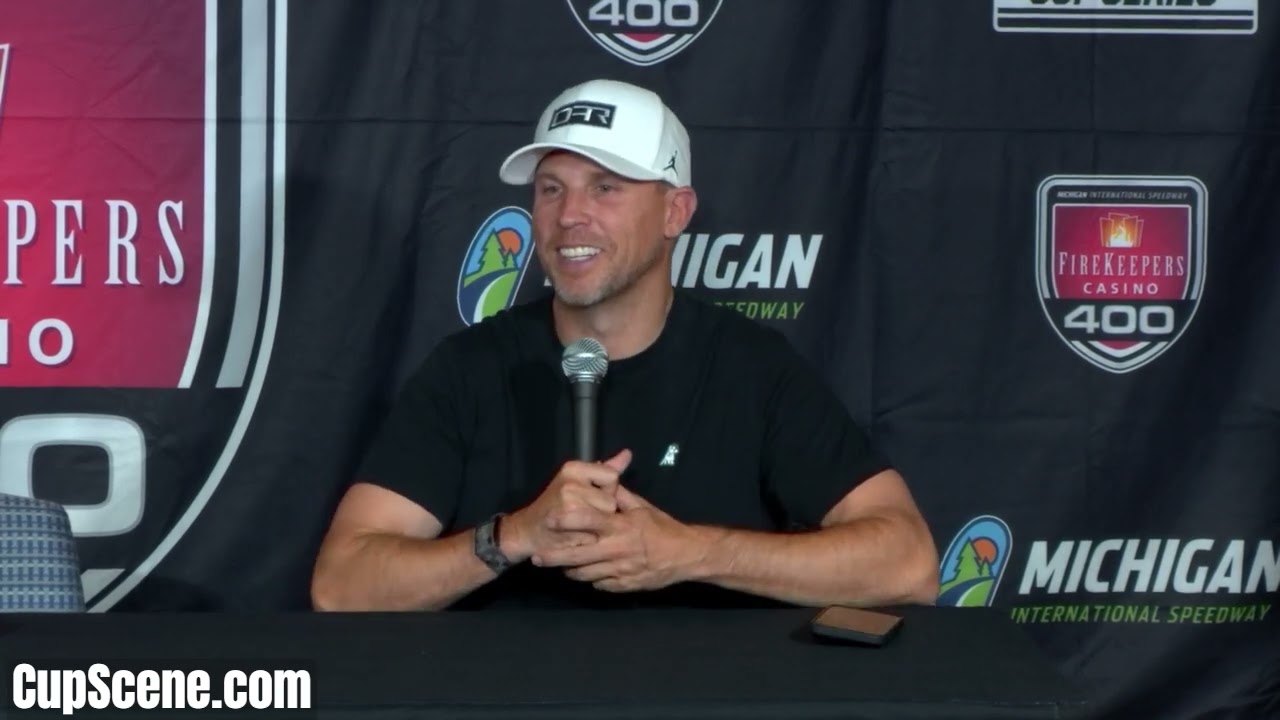NASCAR at Michigan Aug. 2024: Billy Scott, Denny Hamlin post race