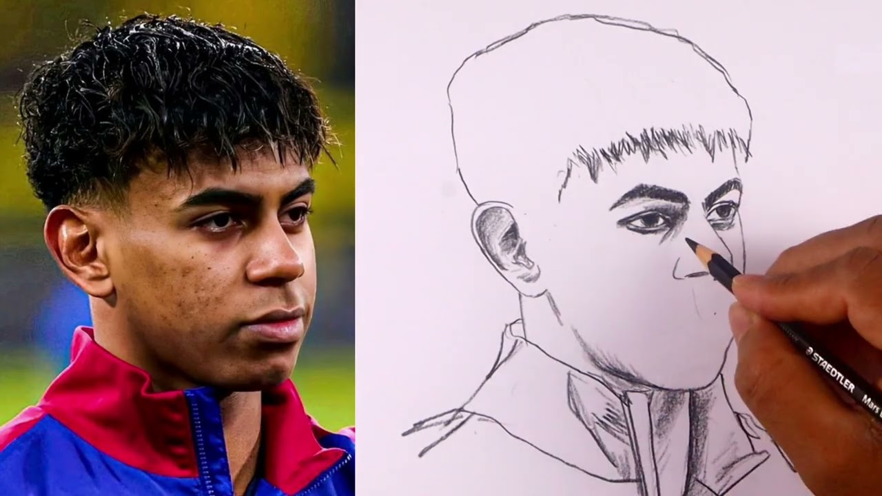 How to draw Lamine Yamal Easy | Lamine Yamal Portrait Drawing