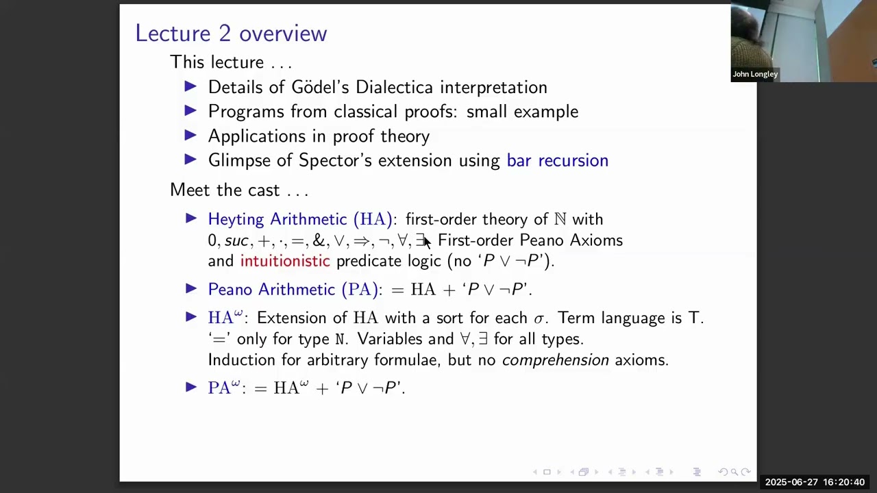 John Longley, Topics in Computability, Lecture 2: The Dialectica Interpretation