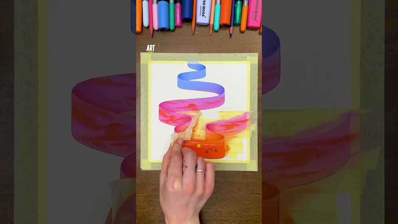 Creates a day/night sky effect in a ribbon ✨ #tutorial #oilpastel #gradient #galaxy #foryou