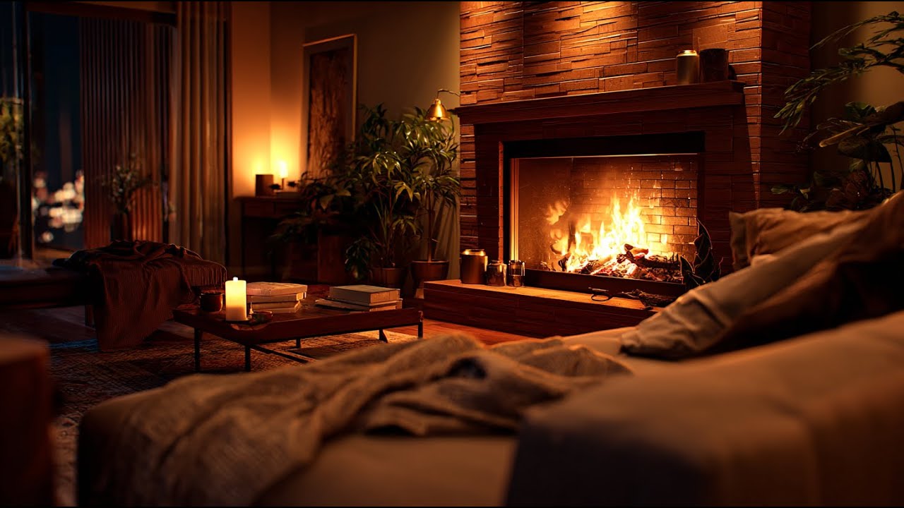 8 Hours Cozy Fireplace Jazz 🎷 | Warm Ambient Jazz for Relaxing, Studying, Reading & Sleep