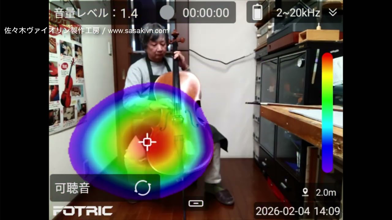 チェロ音響可視化　～FOTRIC TD2カメラ