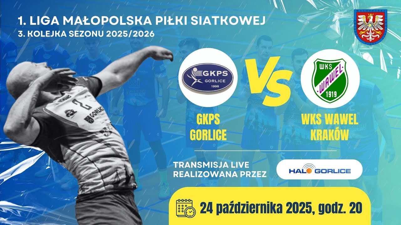 3. kolejka 1. ligi małopolskiej w siatk&oacute;wce senior&oacute;w: GKPS Gorlice - Wawel Krak&oacute;w (24.10.2025)
