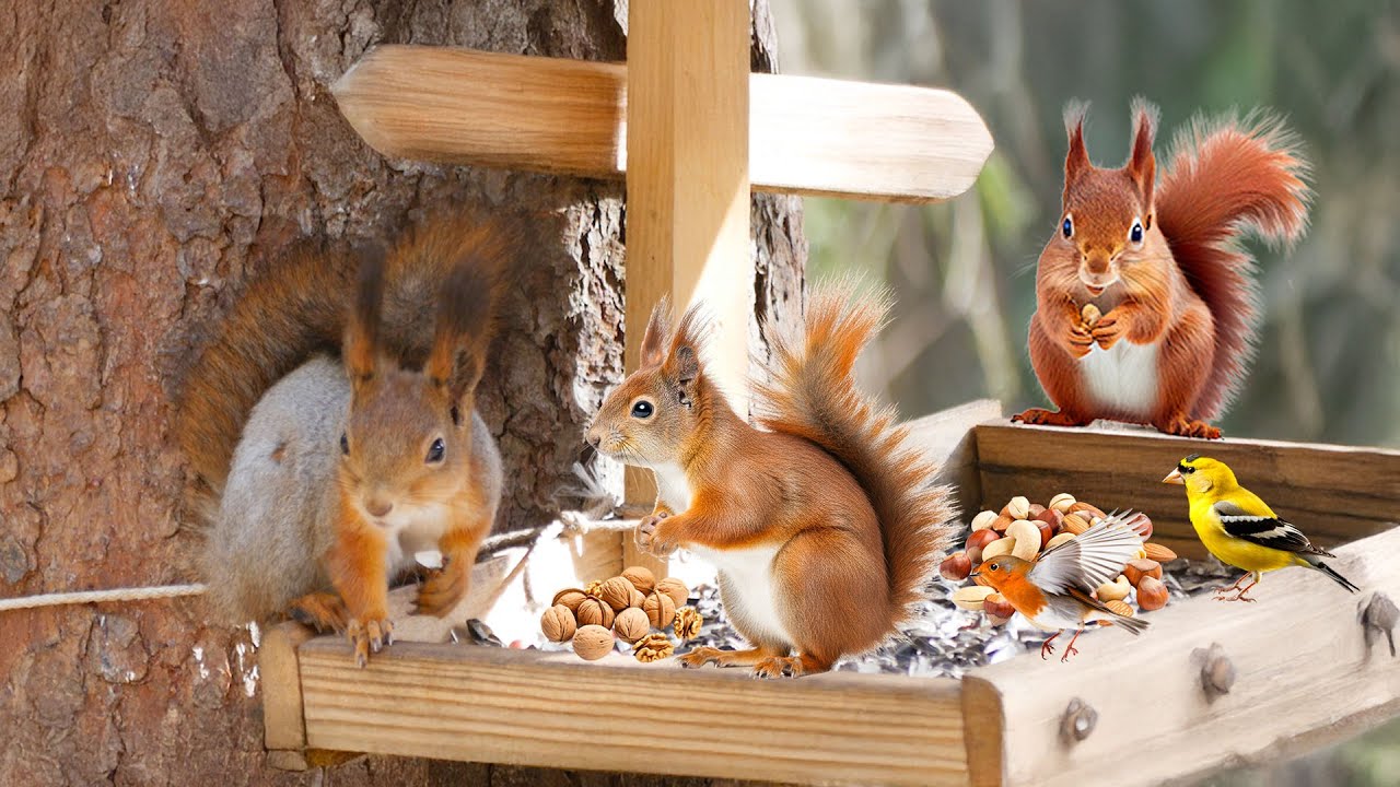 BEST TV Entertain Cats 😻 Birds Eat & Red Squirrels Jump Around🕊️🐿️ Nature Fun For Cats😹