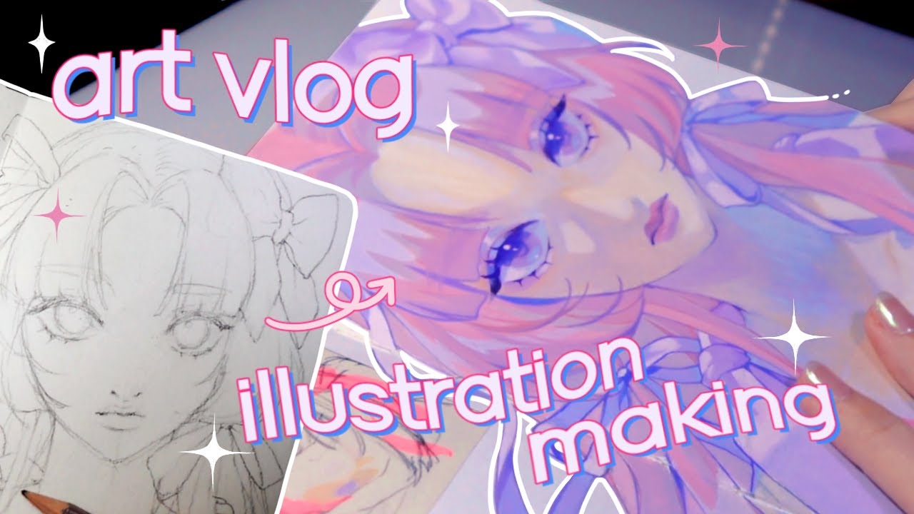 art vlog / illustration making with gouache ✧:ﾟhow to draw rough sketch *☽