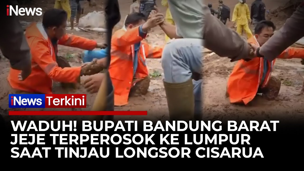 Momen Bupati Bandung Barat Jeje Terperosok ke Lumpur Saat Tinjau Longsor Cisarua | iNews Terkini