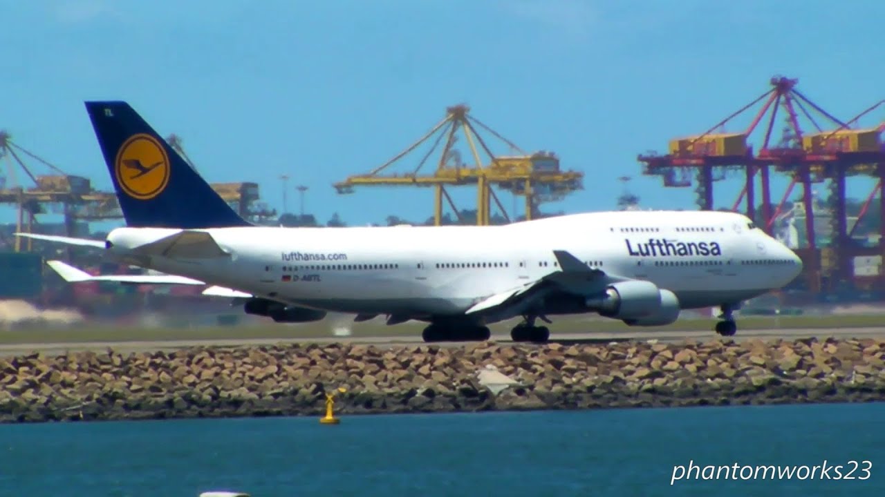 LUFTHANSA 747-400 TAKEOFF 34L SYDNEY AIRPORT
