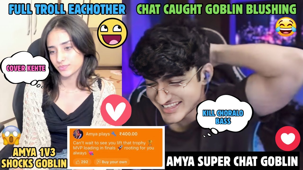 GOBLIN😍AMYA DUO VS SQUAD🤣GOBLIN SHOCKED BY AMYA 1V3😱FULL TROLLING EACHOTHER😂FUN HIGHLIGHT🚀✅