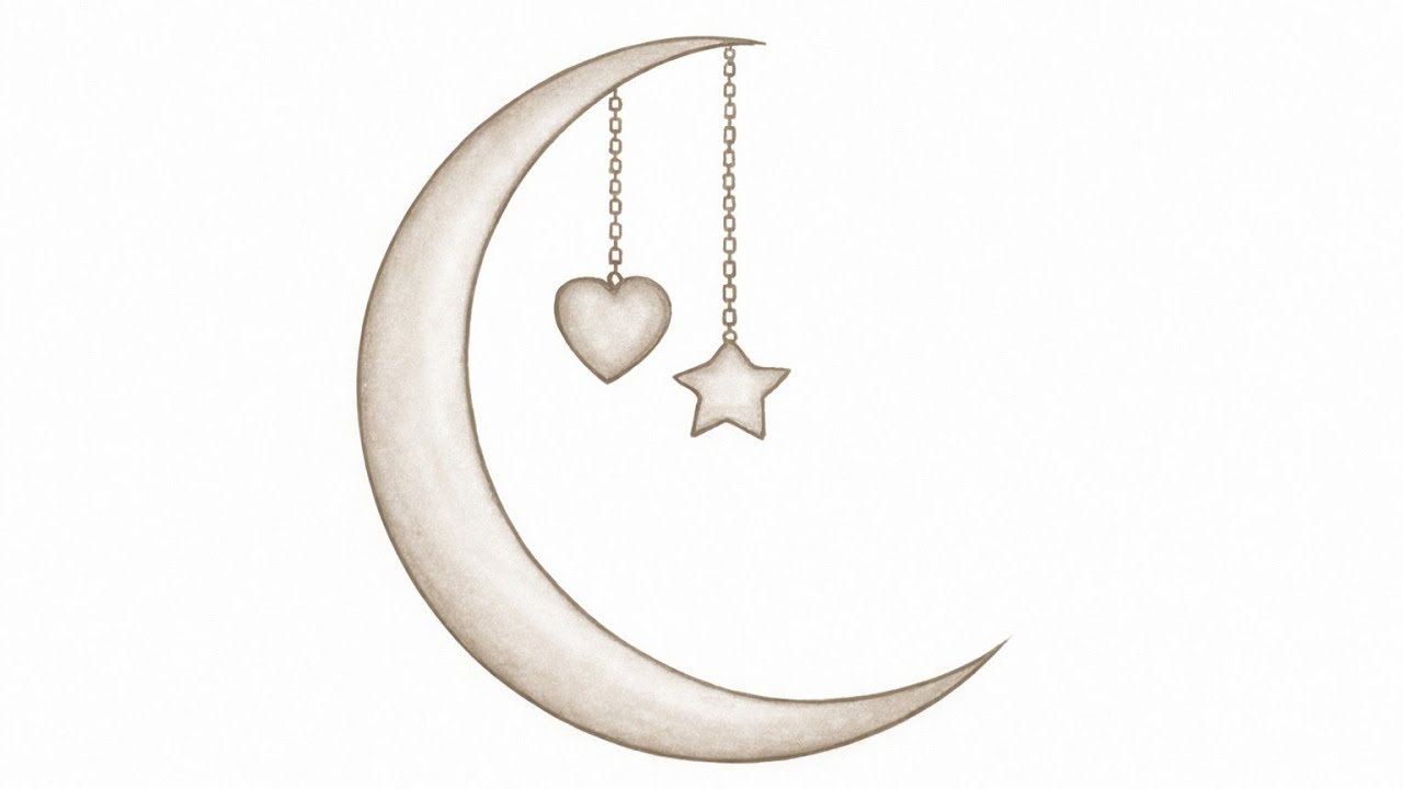 🌙 Easy Moon Drawing with Heart & Star | Aesthetic Pencil Sketch Tutorial ✨