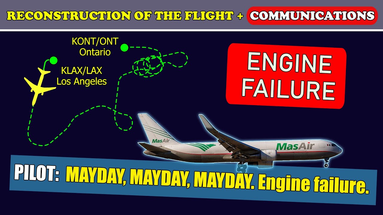 MAYDAY, ENGINE FAILURE near Los Angeles | Mas Air Boeing 767-300 | Los Angeles airport ATC, LAX
