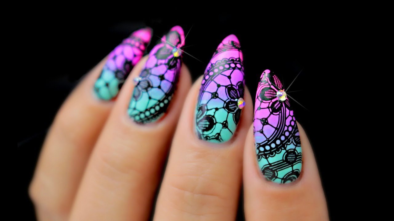 💜TRIPLE GRADIENT LACE NAILS! COLLAB WITH DIXIE GIRLXOX | NEW PLATES!💜