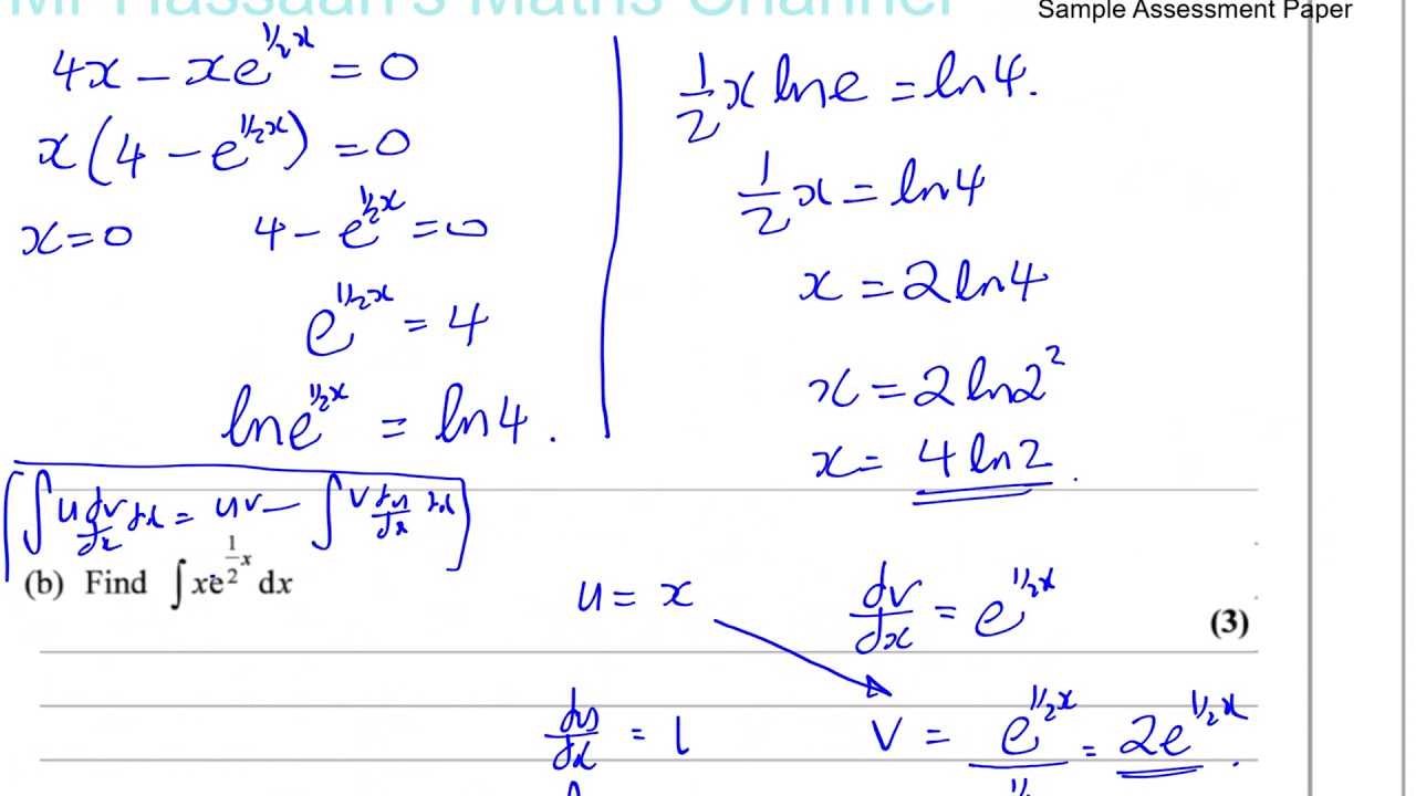 EDEXCEL  IAL WMA14 P4 new Sample Assesment Paper  Q5 Integration by Parts