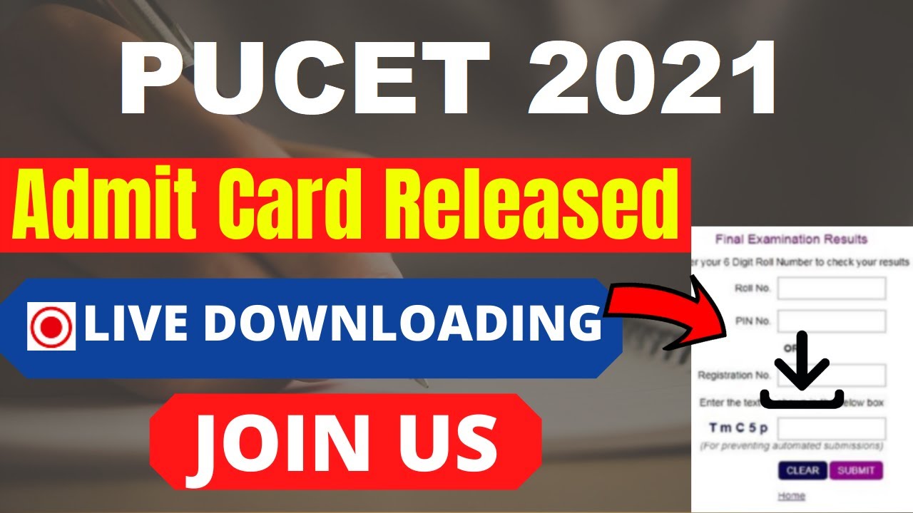 PUCET 2021 Admit Card (Released) - Download Your PUCET 2021 Hall Ticket Here
