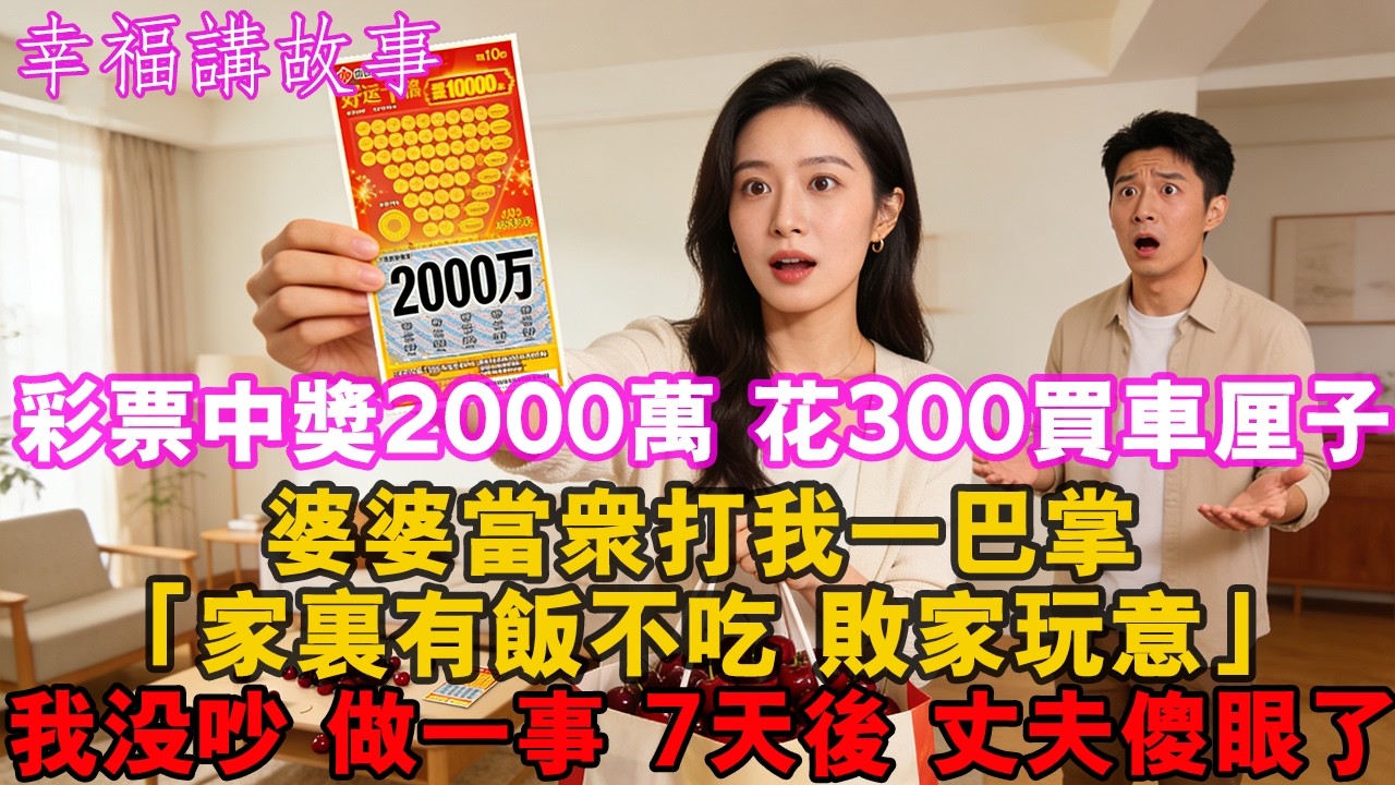 我彩票中獎2000萬花300塊買了車厘子，婆婆當全家人打我一巴掌：家裡有飯不吃敗家玩意，我沒吵默默收拾行李，7天後丈夫傻眼了#健康 #情感故事 #婚姻 #婚姻危機 #婆媳矛盾 #人生感悟 #為人處世