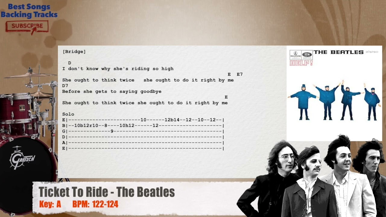 🥁 Ticket To Ride - The Beatles Drums Backing Track with chords and lyrics