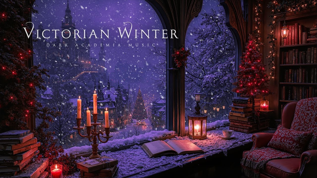 Gothic Winter Study Corner with Overlooking Victorian London | Dark Academia Ambience for Read,Write