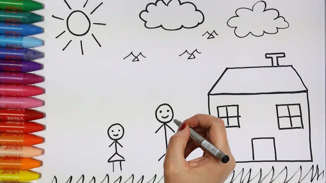 Cara menggambar rumah dan keluarga - Cara Menggambar dan Mewarnai TV Anak