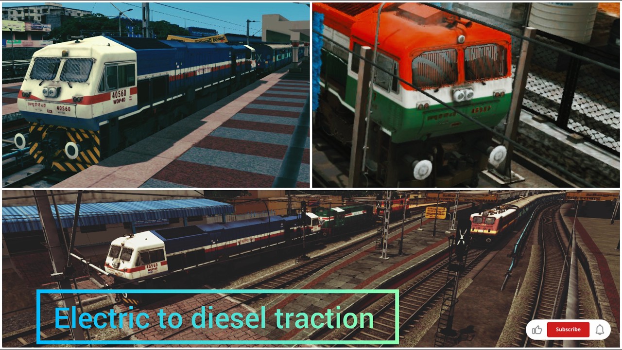 Heavy pure ICF 24 coaches changing the locomotive , electric (WAP4)to diesel (WDP4D) traction