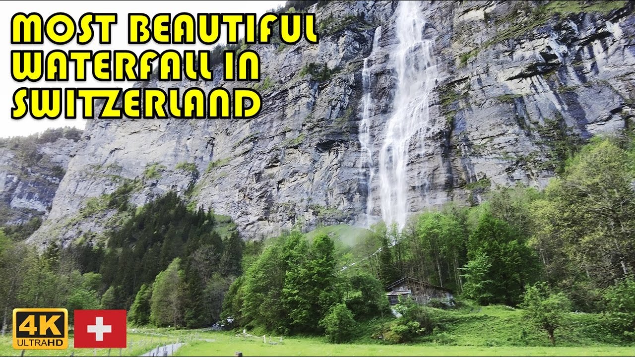 Switzerland Most Beautiful Waterfall: Mürrenbachfall Walking Tour in Lauterbrunnen valley 4K HD