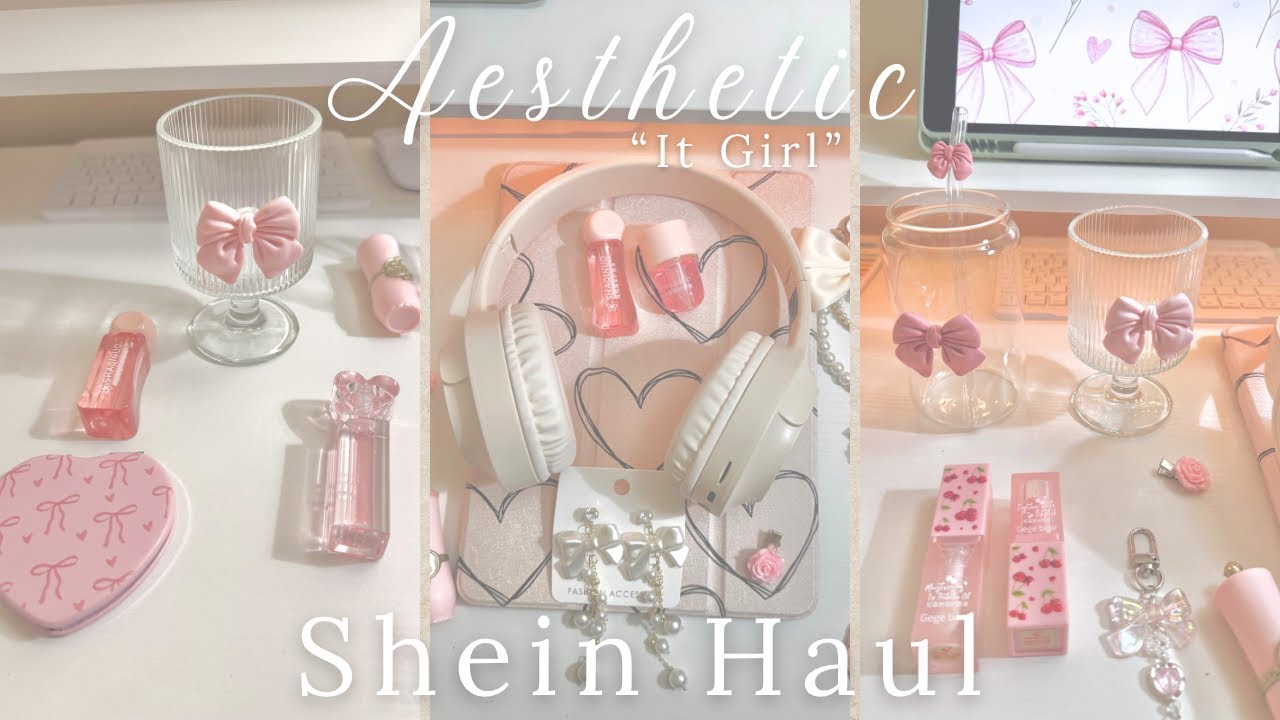 Aesthetic it girl SHEIN haul🎀✨ unboxing, lip gloss, keychains, earrings, headphones🎧, etc