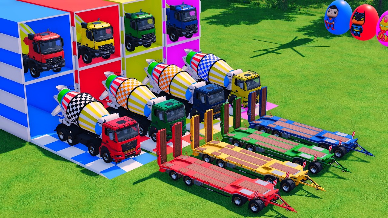 TRANSPORTING BUS, POLICE CARS, DUMP TRUCK, BOX TRUCK, FIRE TRUCK WITH SCANIA TRUCK - FS22