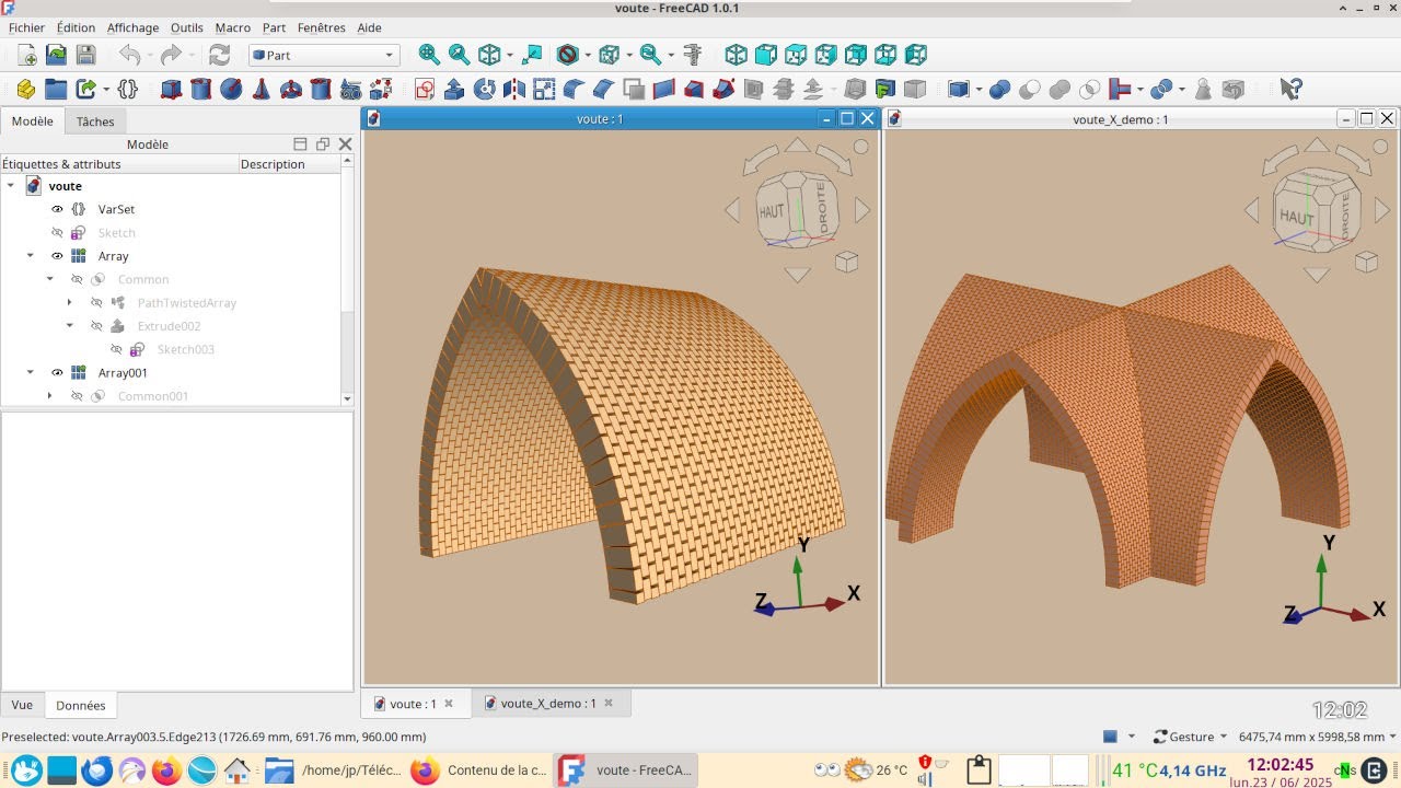 FreeCAD 1.0.1 : modéliser une voûte aux dimensions modifiables
