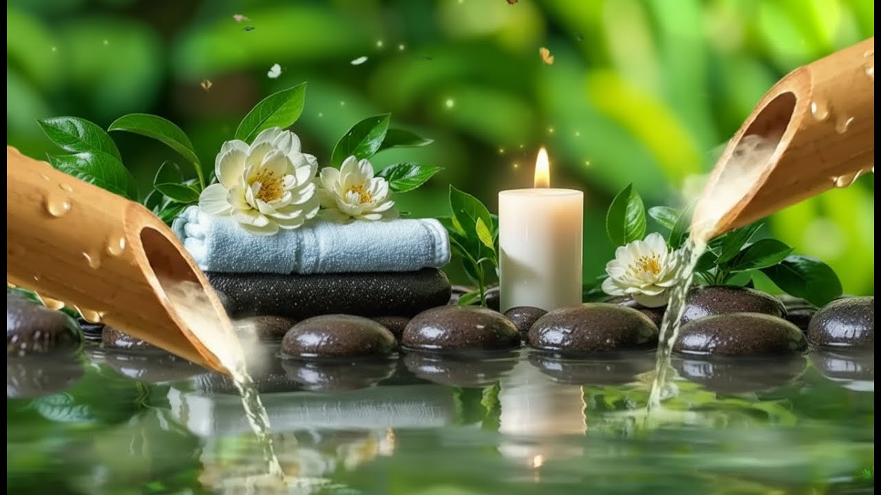 Relaxing Music with  Bamboo Water Sounds 🌿 Deep Healing and Meditation ,Spa
