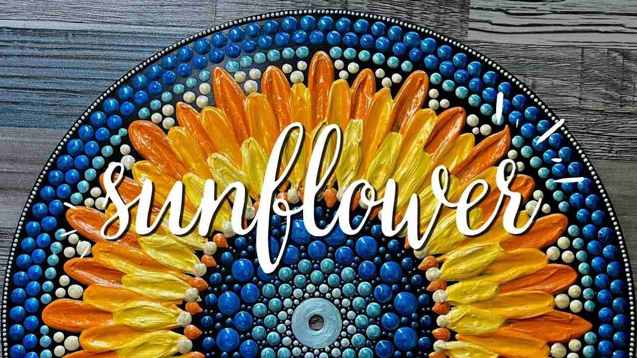 Sunflower Mandala Painted on Old Record LP 12
