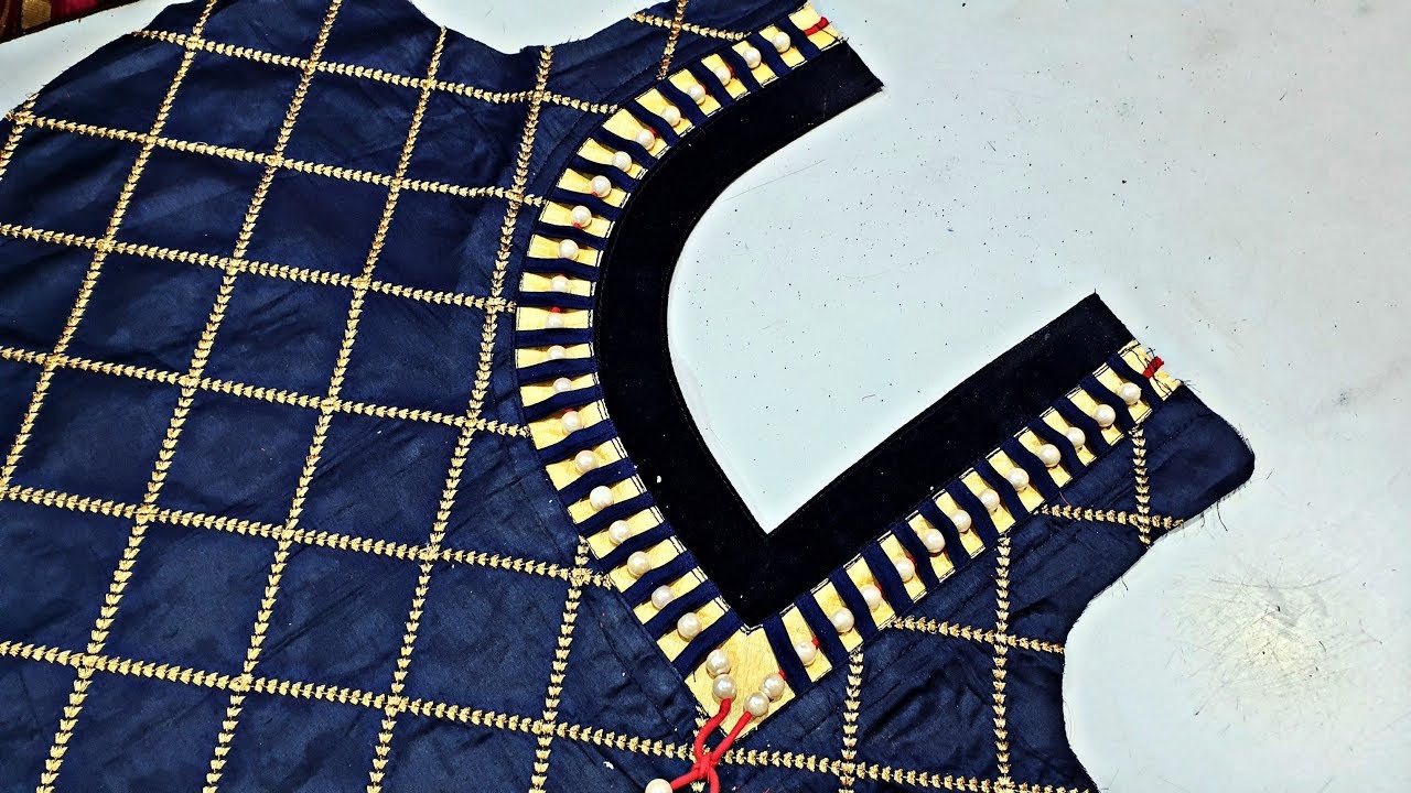Latest Dori,Patti And Moti kameez neck design Cutting and Stitching