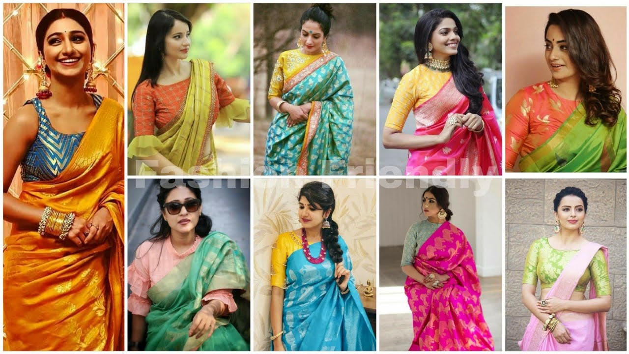 Contrast colour combination for saree and blouse || Saree and blouse colour combination