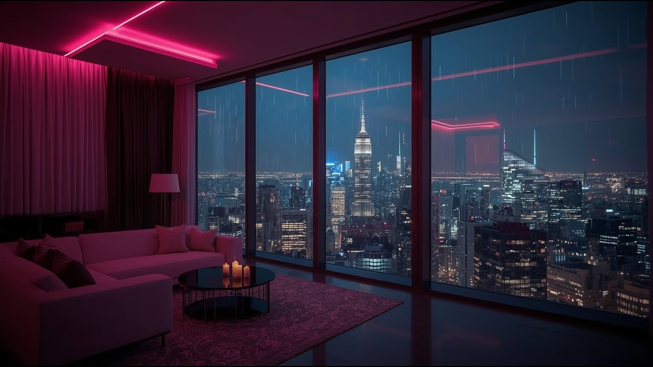 Rainy Window View Over a Bustling Atlanta Tech Hub Featuring Rhythmic Lofi Rain for Deep Work