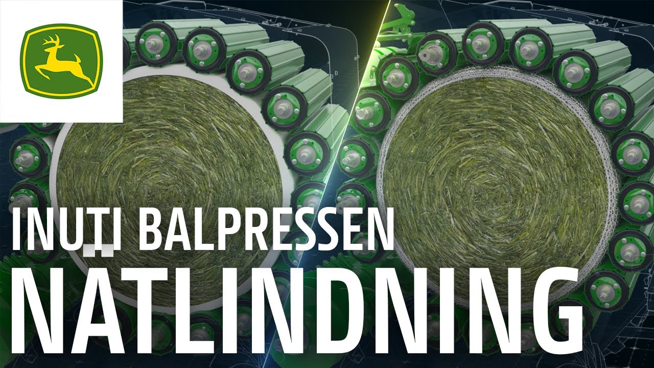 Inuti balpressen I Animering av nätlindning och inplastning på F442R fixkammarpressen I John Deere