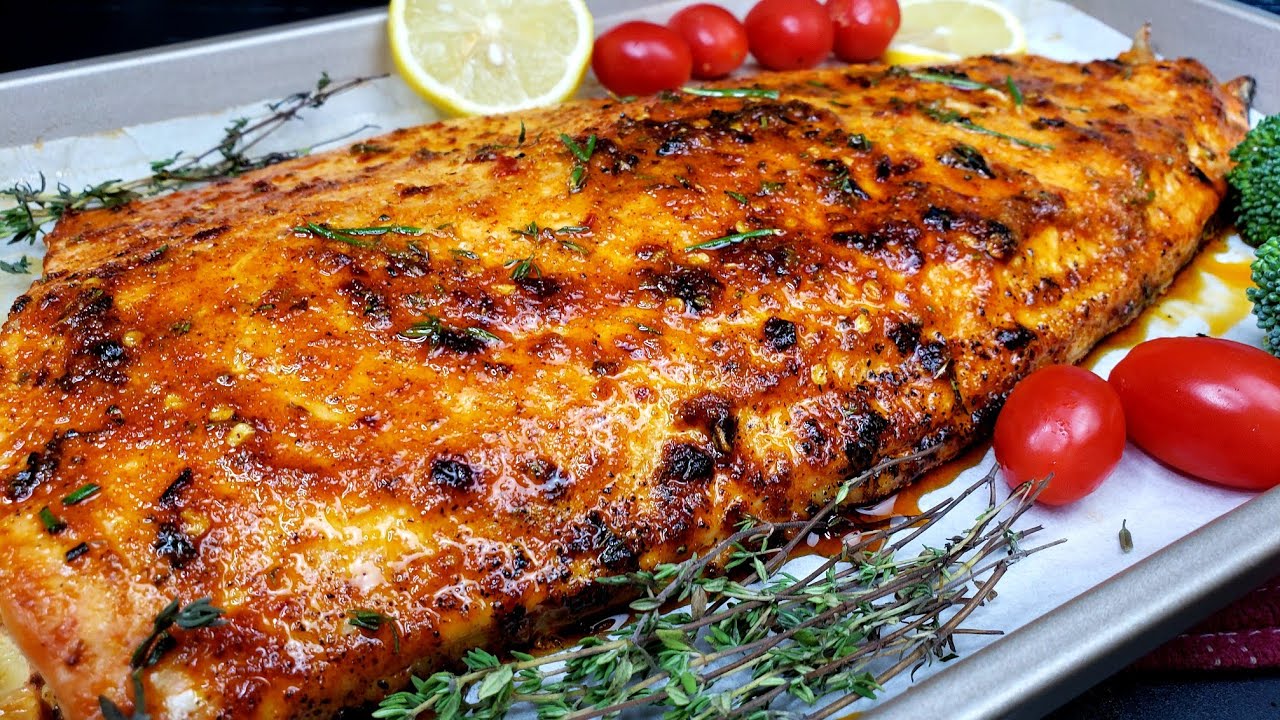 Самый вкусный лосось, запеченный в духовке | Как сделать лосося, запеченного в духовке, хрустящим