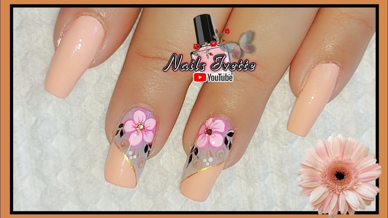 Uñas decoradas fácil en color piel / Diseño se uñas en tono melon / Decoración de uñas bonitas