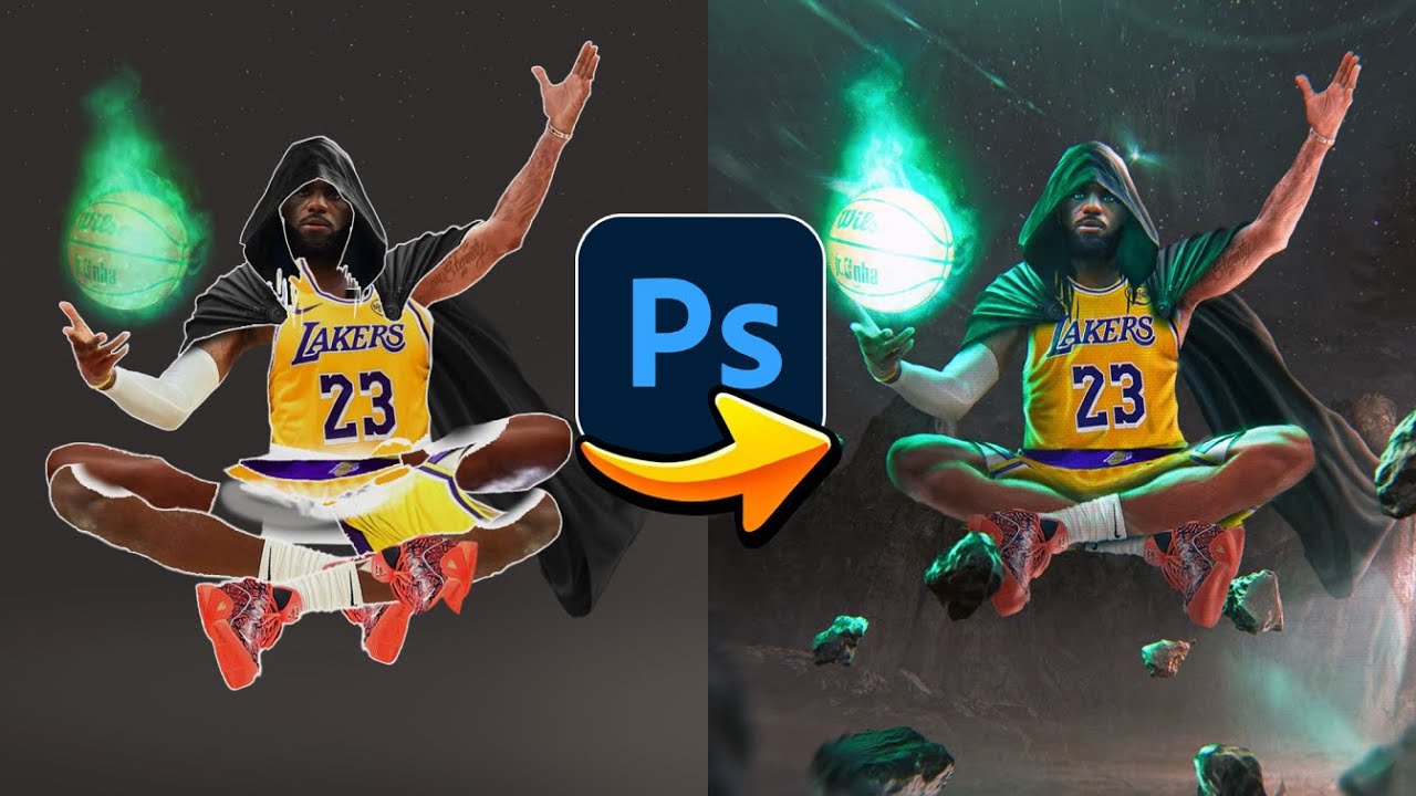 LeBron James Cinematic Edit in Photoshop – Rim Light, Glow & Power Effects!
