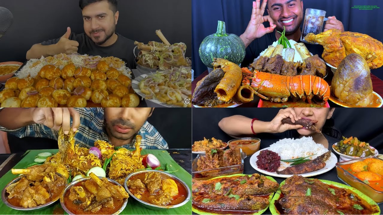 SPICY MUTTON CURRY EATING CHALLENGE,FISH CURRY,PRAWN CURRY,WHOLE CHICKEN CURRY,EGG CURRY,EATNG SHOW