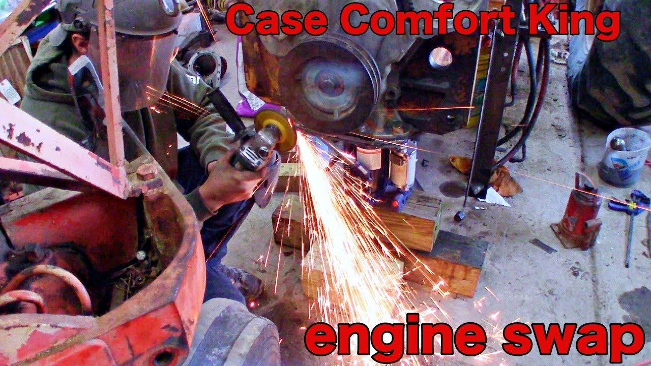 Case 830 with 870 engine swap, reinstall bolster (front end).