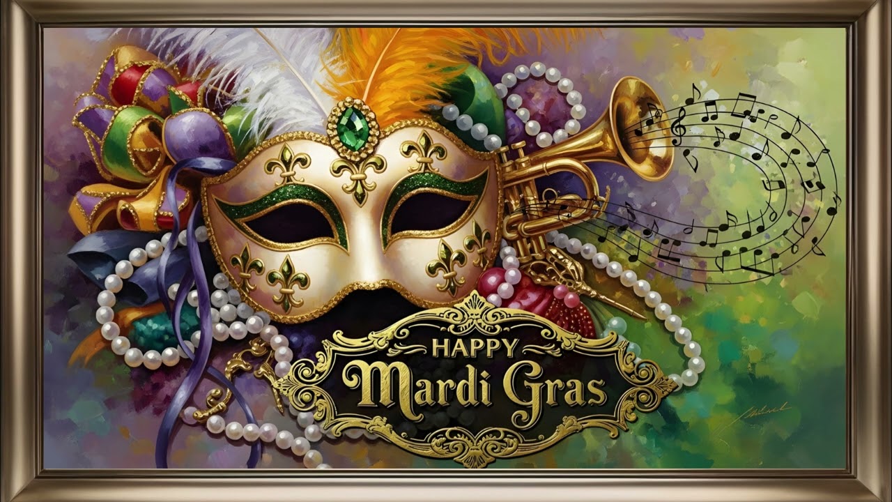 Happy Mardi Gras Frame TV Art | Carnival Screensaver Background For Your TV🎺🎭