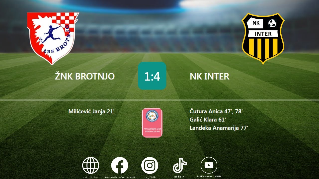 Prva ženska liga FBiH (2.kolo): ŽNK BROTNJO - NK INTER 1:4