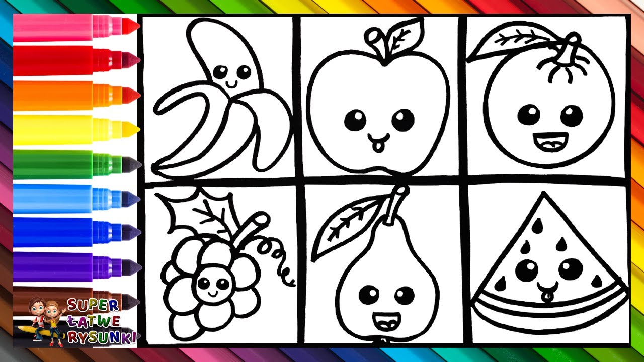Rysowanie i Kolorowanie Słodkich Owoc&oacute;w 🍌🍎🍊🍇🍐🍉🌈 Rysunki Dla Dzieci