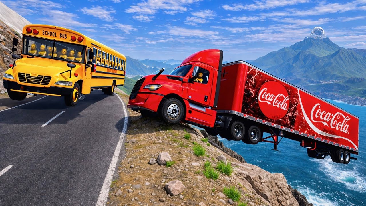 Bus vs Truck Dangerous Mountain cliff Crash 💥 | Beamng Drive #112!