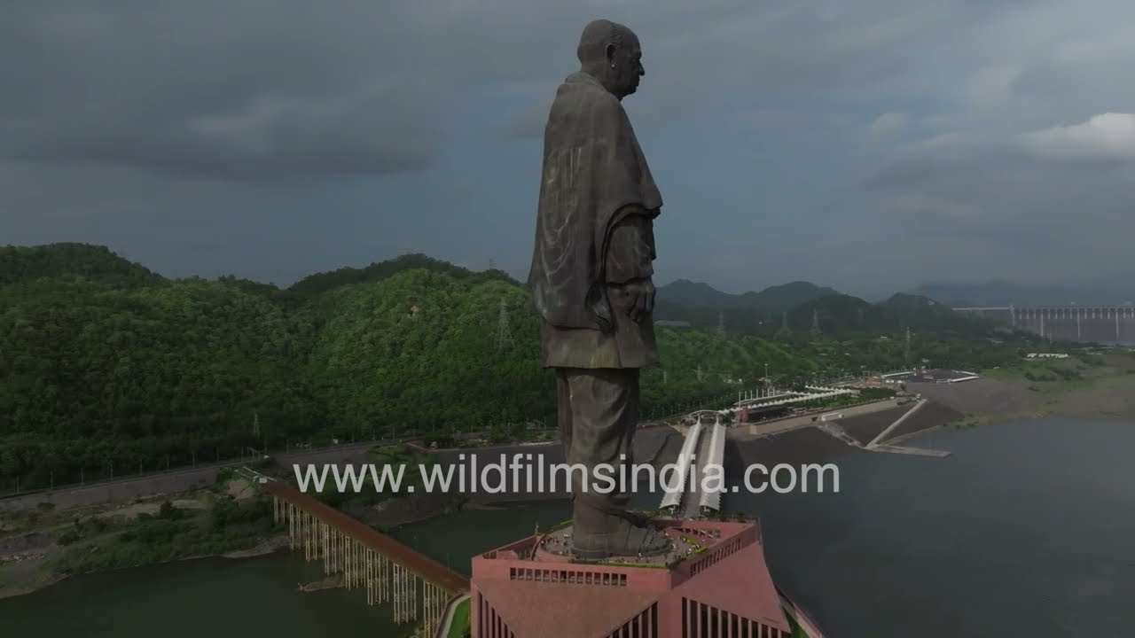 Majestic aerial panorama of Statue of Unity of Gujarat’s tallest landmark