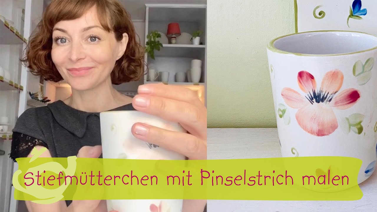 Wie du Stiefmütterchen mit einem Pinselstrich malen kannst. pottery art cafe Köln