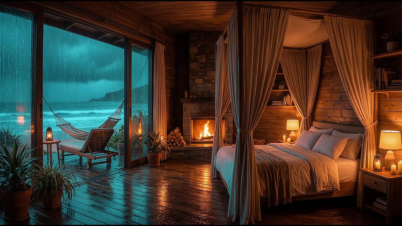 12 HOURS NO ADS!   Warm Seaside Cabin Ambience   Sleep Instantly
