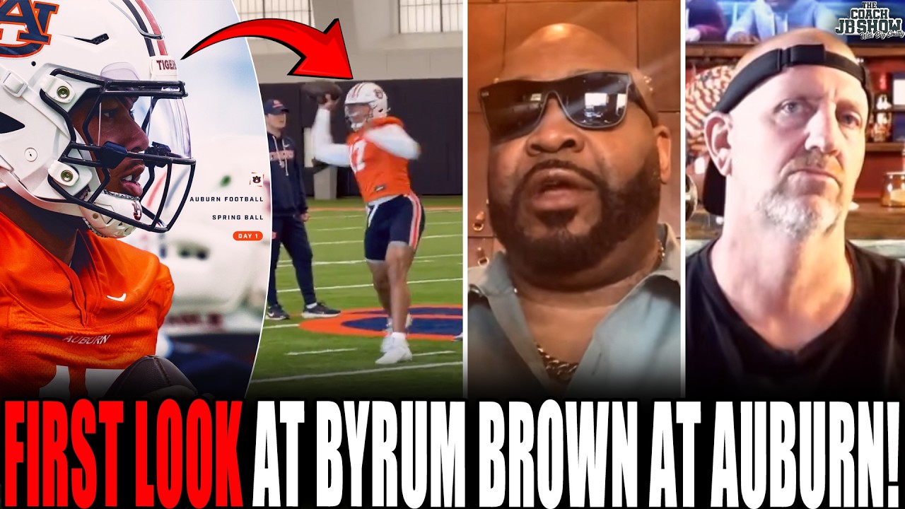 Тренеры Джей Би и Шон Кинг разбирают технику броска Байрума Брауна на весенних тренировках в Оберне!